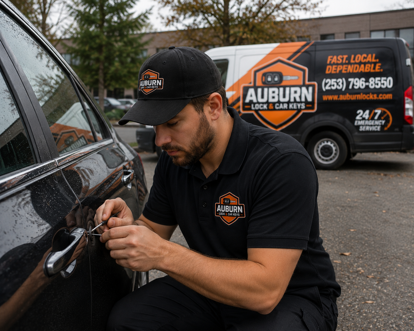 Auburn locksmith repairing a sticky residential deadbolt mechanism on a front door